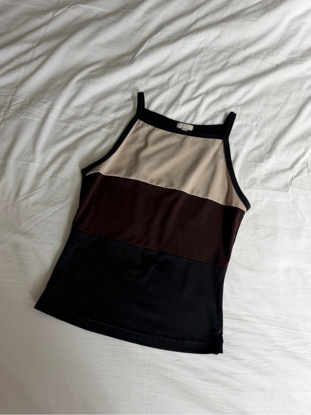Vintage XOXO Colorblock Tank Top - Beige, Brown & Black Y2K